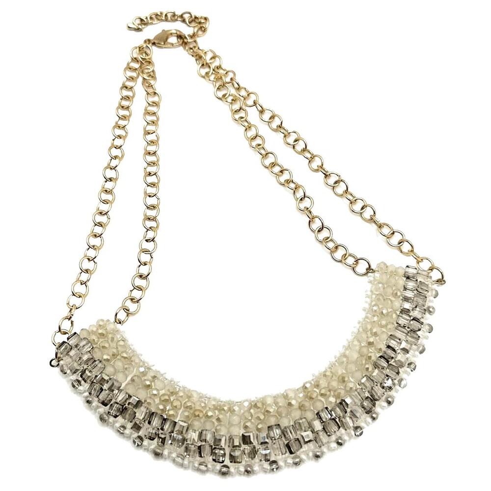 SAKS FIFTH AVENUE Crystal Bead Collar Necklace Gold Tone Choker Bib 16- 18"